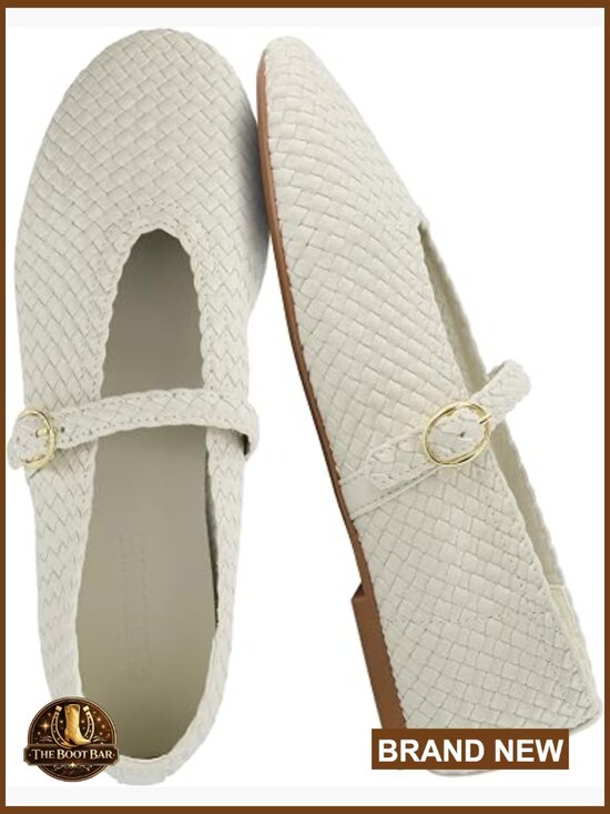 Shoes - Woven Mary Jane Flats with Memory Foam - Comfortable Ballet Shoes
